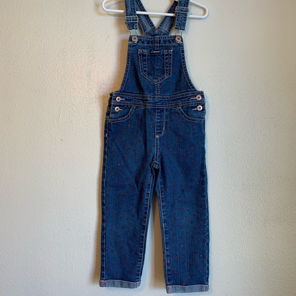 Denim Overalls with Glittery Pink Star Detail